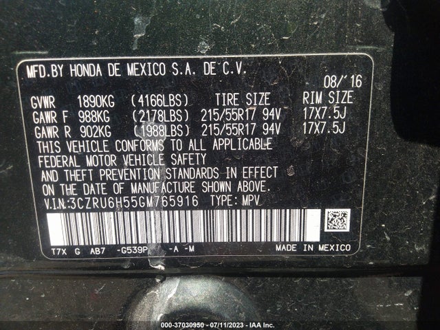 Honda HR-V EX 2016 3CZRU6H55GM765916 Image 9