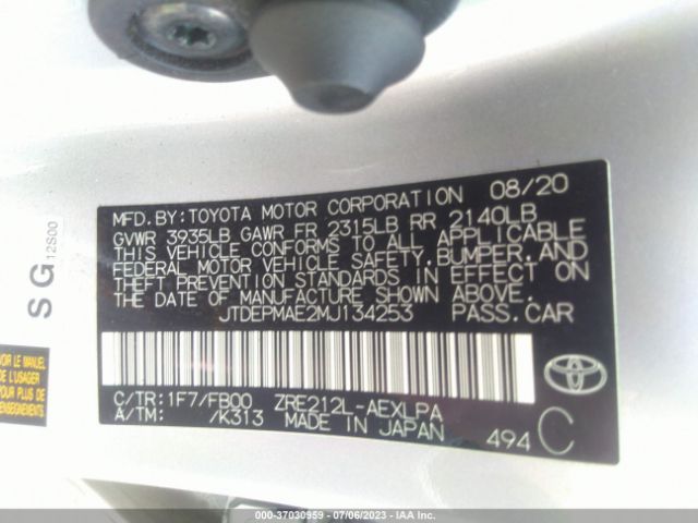 JTDEPMAE2MJ134253 Toyota COROLLA LE