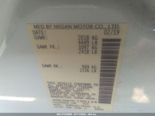 1N4BL4DW7KC190134 Nissan Altima 2.5 Sv