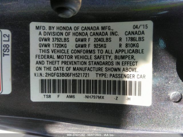 2HGFG3B06FH521721 Honda Civic Coupe Ex-l