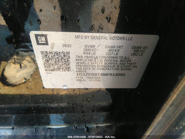 Chevrolet MALIBU LT 2021 1G1ZD5ST8MF013090 Image 9
