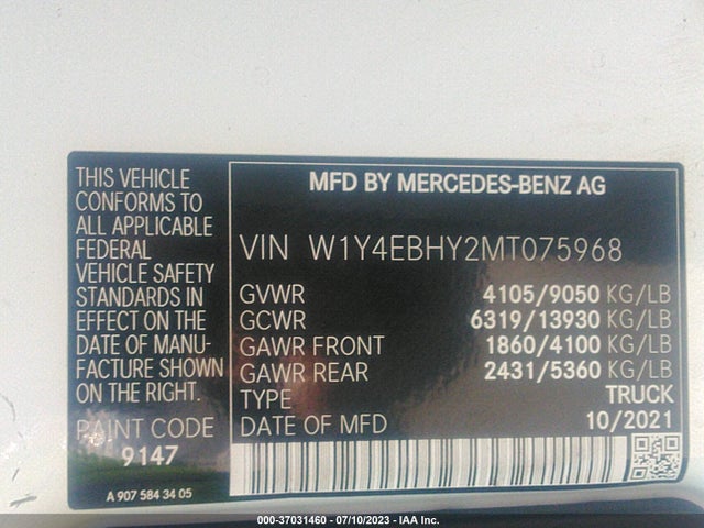 W1Y4EBHY2MT075968 Mercedes-Benz Sprinter 2500 Standard Roof V6