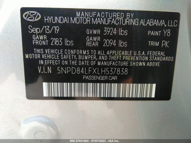 Hyundai ELANTRA SEL 2020 5NPD84LFXLH537838 Image 15