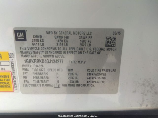 1GKKRRKD4GJ134277 GMC ACADIA SLT