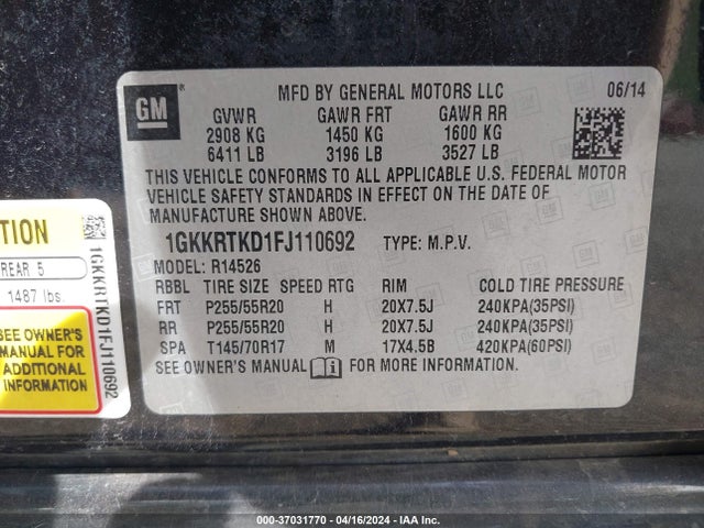 GMC Acadia Denali 2015 1GKKRTKD1FJ110692 Image 9