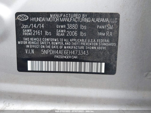 Hyundai ELANTRA SE 2014 5NPDH4AE6EH473343 Image 9
