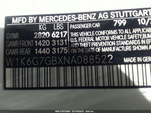 W1K6G7GBXNA088522 Mercedes-Benz S-class S 580
