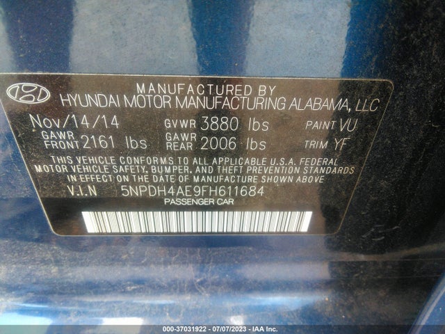 Hyundai ELANTRA SE 2015 5NPDH4AE9FH611684 Image 15