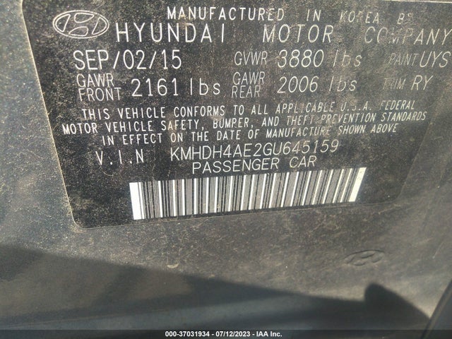 Hyundai Elantra Value Edition 2016 KMHDH4AE2GU645159 Image 9