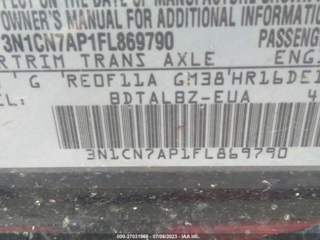 3N1CN7AP1FL869790 Nissan Versa S/s Plus/sl/sv