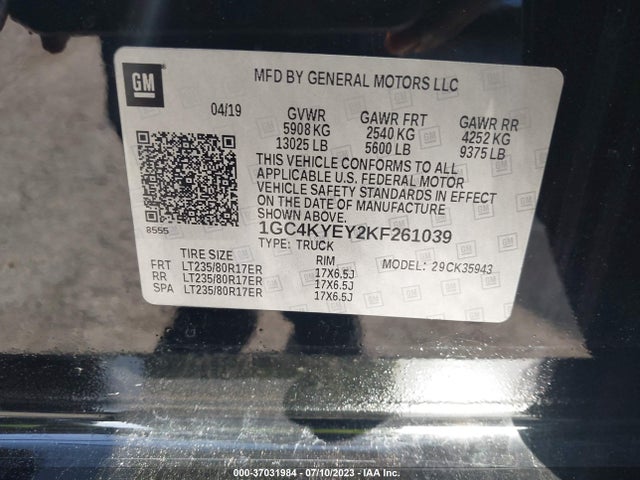 2019 Chevrolet Silverado 3500, VIN: 1GC4KYEY2KF261039