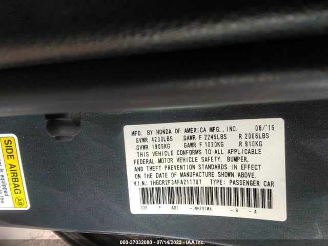 Honda Accord Sedan Lx 2015 1HGCR2F34FA211707 Image 9