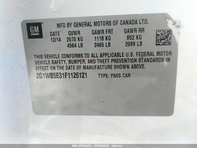 Chevrolet Impala Limited Lt 2015 2G1WB5E31F1126121 Image 9