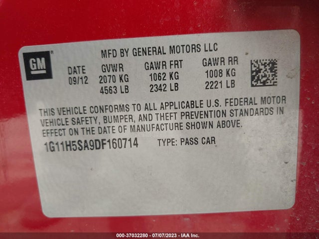 2013 CHEVROLET MALIBU LTZ VIN: 1G11H5SA9DF160714