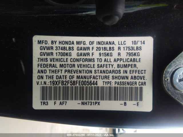 Honda Civic Sedan Lx 2015 19XFB2F58FE005644 Image 9