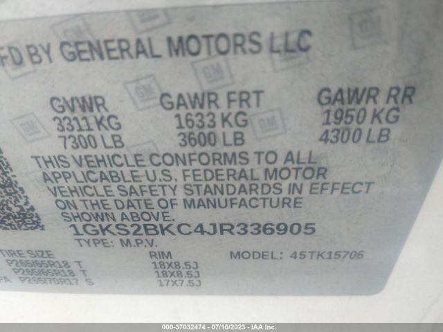 1GKS2BKC4JR336905 GMC YUKON SLT