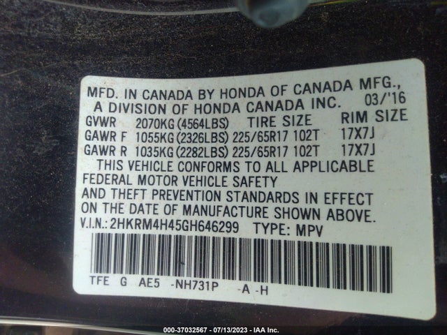 Honda CR-V SE 2016 2HKRM4H45GH646299 Image 9