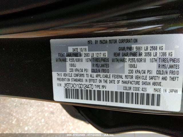 2016 MAZDA CX-9 TOURI VIN: JM3TCACY1G0124470