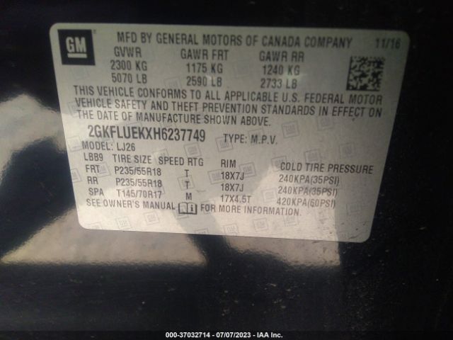 2GKFLUEKXH6237749 GMC Terrain Slt