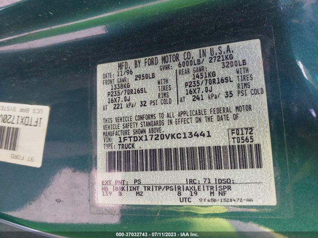 1997 FORD F-150 VIN: 1FTDX1720VKC13441