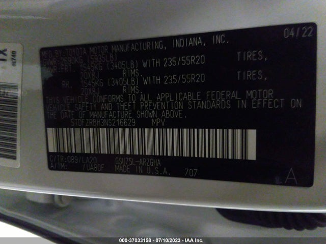 Toyota Highlander Platinum 2022 5TDFZRBH3NS216629 Image 16