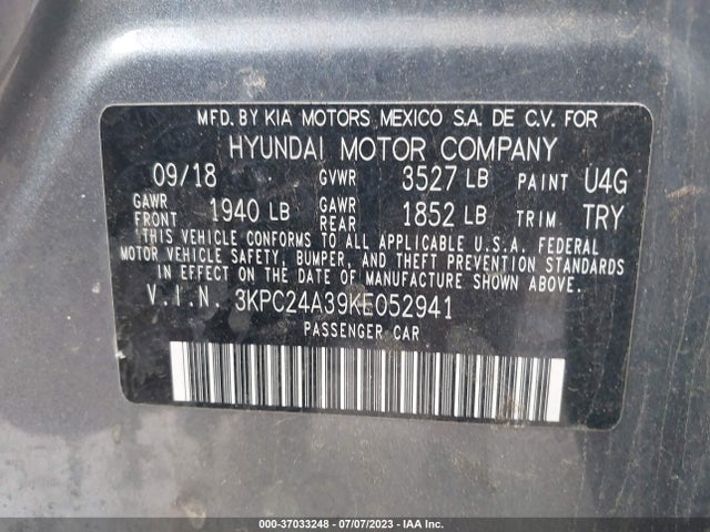 Hyundai ACCENT SE 2019 3KPC24A39KE052941 Image 9