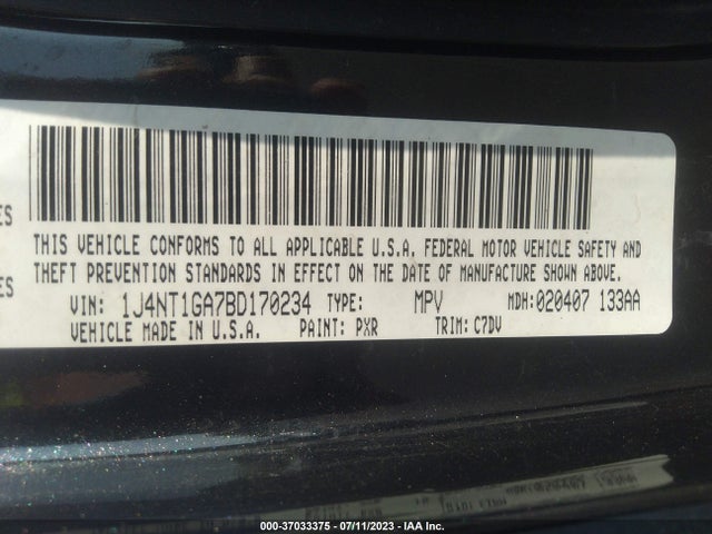 2011 JEEP PATRIOT SPORT VIN: 1J4NT1GA7BD170234