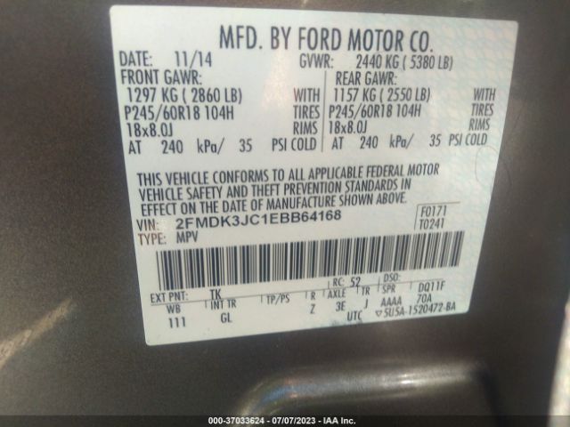 2FMDK3JC1EBB64168 Ford EDGE SEL