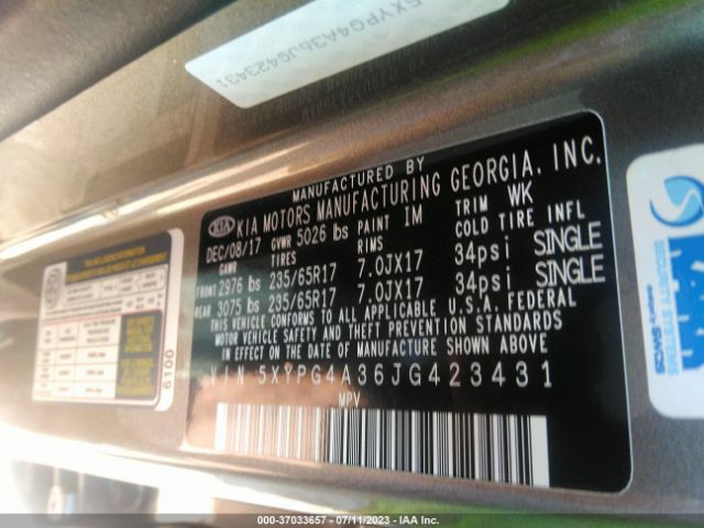 5XYPG4A36JG423431 KIA SORENTO L