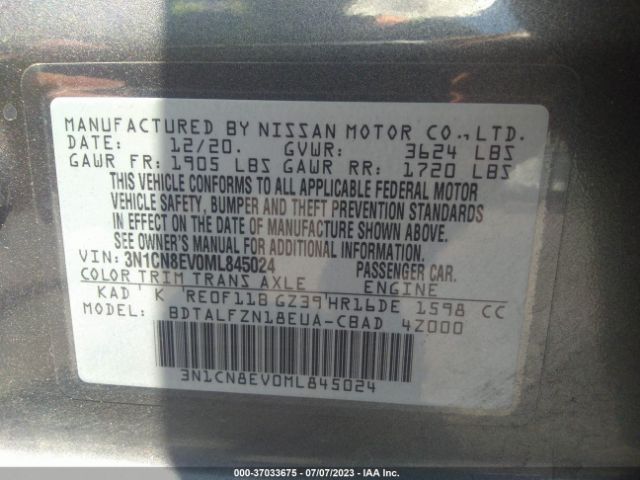 3N1CN8EV0ML845024 Nissan VERSA SV