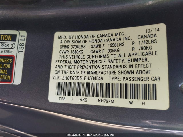 Honda Civic Coupe Lx 2015 2HGFG3B51FH504546 Image 9