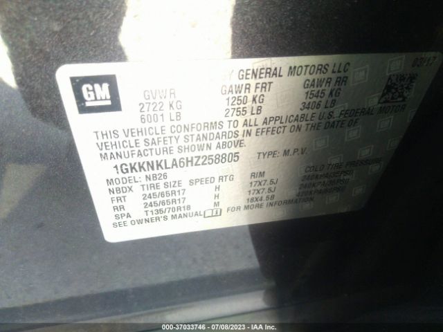 1GKKNKLA6HZ258805 GMC ACADIA SLE