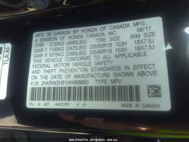 Honda CR-V EX 2017 2HKRW2H51HH668860 Image 9