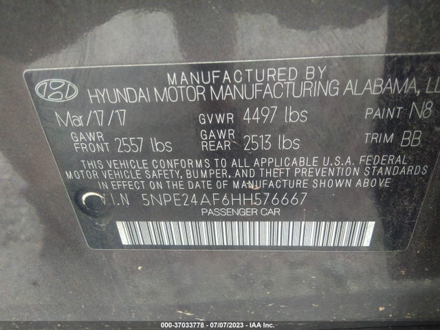 Hyundai Sonata 2.4l 2017 5NPE24AF6HH576667 Image 10