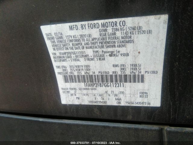 1FAHP2F87GG112311 Ford Taurus Limited