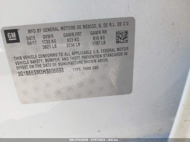 Chevrolet CRUZE LT 2017 3G1BE6SM3HS606693 Image 16