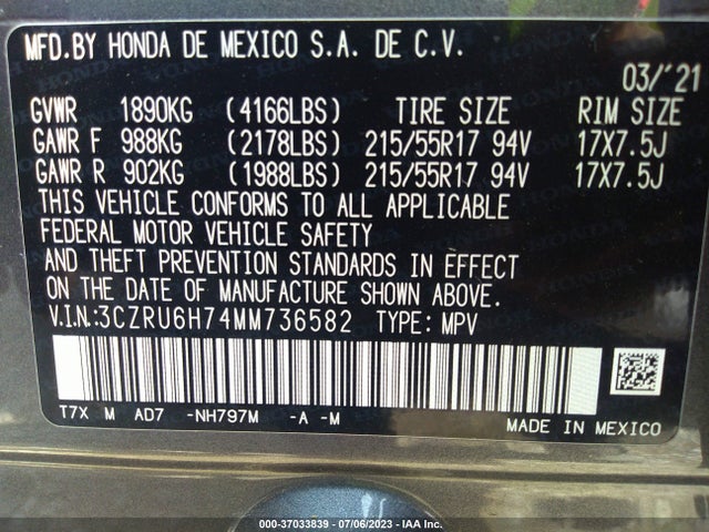 Honda Hr-v Ex-l 2021 3CZRU6H74MM736582 Image 9