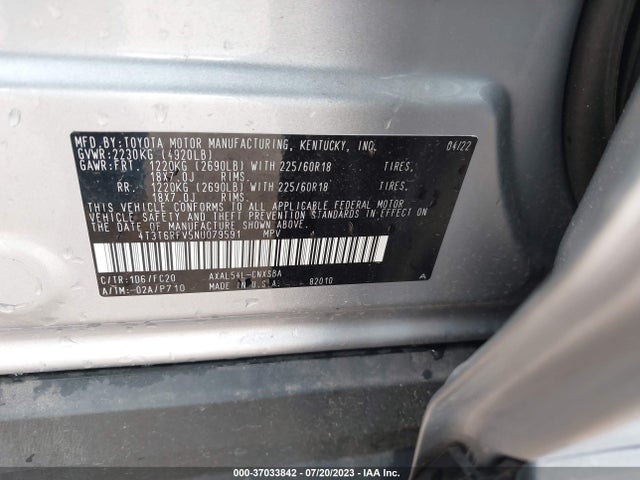 2022 TOYOTA RAV4 HYBRID SE VIN: 4T3T6RFV5NU079591