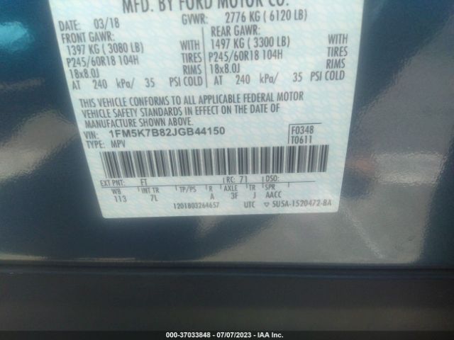 1FM5K7B82JGB44150 Ford Explorer Base