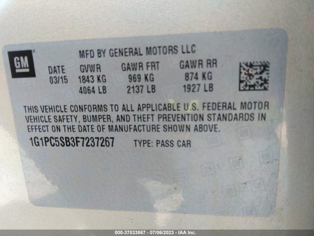Chevrolet CRUZE LT 2015 1G1PC5SB3F7237267 Image 10