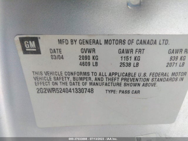2004 PONTIAC GRAND PRIX GTP VIN: 2G2WR524041330748