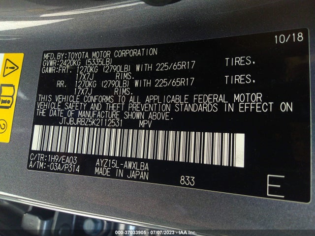 JTJBJRBZ5K2112531 Lexus Nx Nx 300h