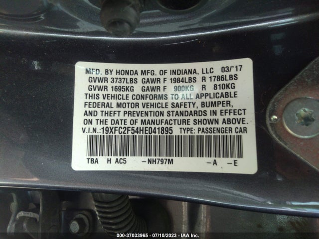 Honda Civic Sedan Lx 2017 19XFC2F54HE041895 Image 9