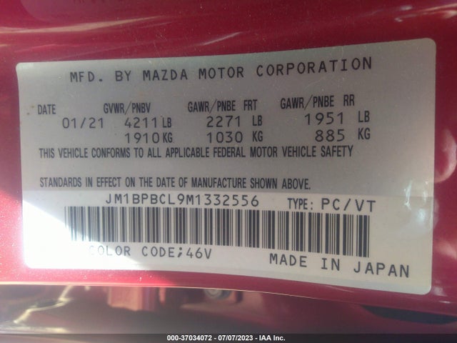 2021 MAZDA MAZDA3 SEDAN PREFERRED VIN: JM1BPBCL9M1332556