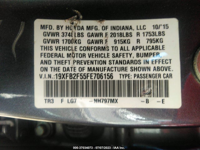 Honda Civic Sedan Lx 2015 19XFB2F55FE706156 Image 9