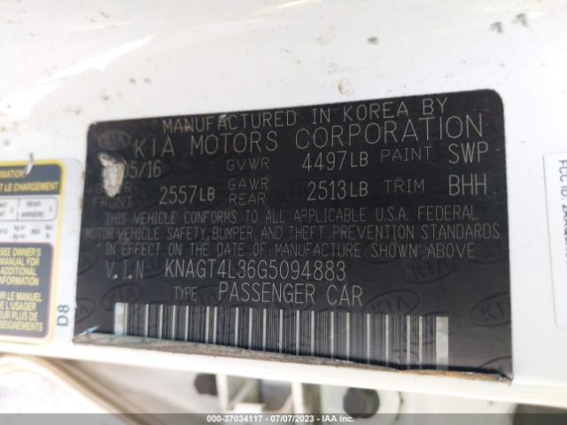 KNAGT4L36G5094883 KIA Optima Lx