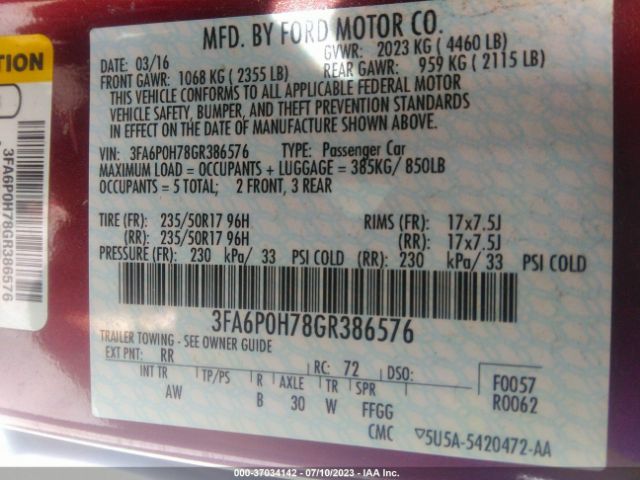 3FA6P0H78GR386576 Ford FUSION SE