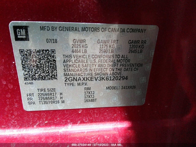 Chevrolet EQUINOX LT 2019 2GNAXKEV3K6120294 Image 9