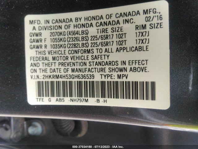 Honda CR-V EX 2016 2HKRM4H53GH636539 Image 9