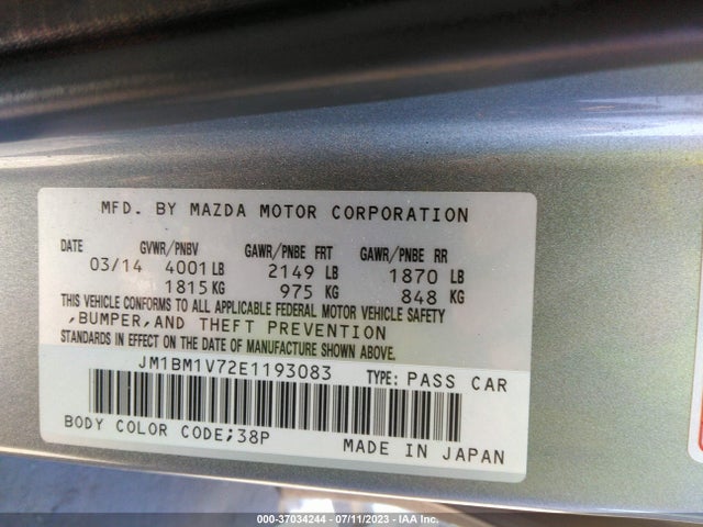 2014 MAZDA MAZDA3 I TOURING VIN: JM1BM1V72E1193083
